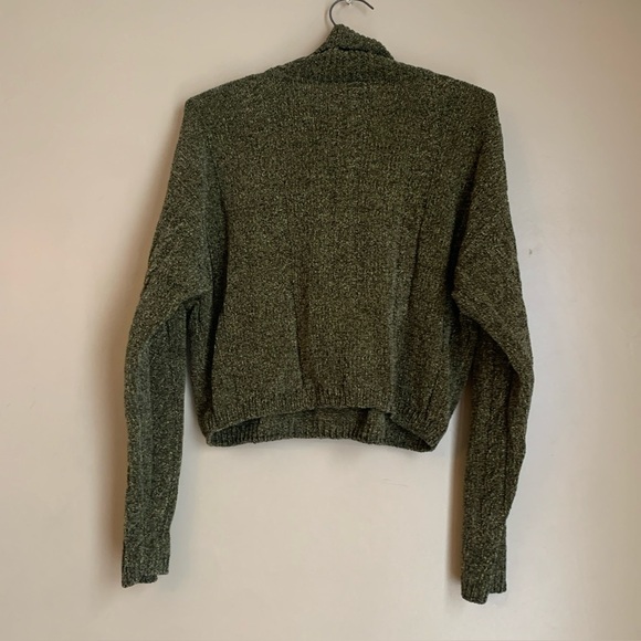 Cousin Johnny Chenille Knit Turtleneck Sweater Cropped Cable Knit Green Small - Picture 5 of 7